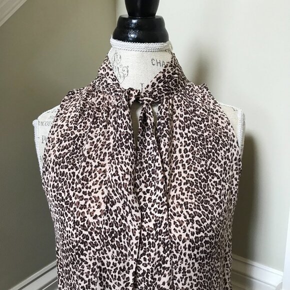 Joie Estero Leopard Print Blouse Top Shirt Womens XS Brown Black Sleeveless Silk - Picture 4 of 11